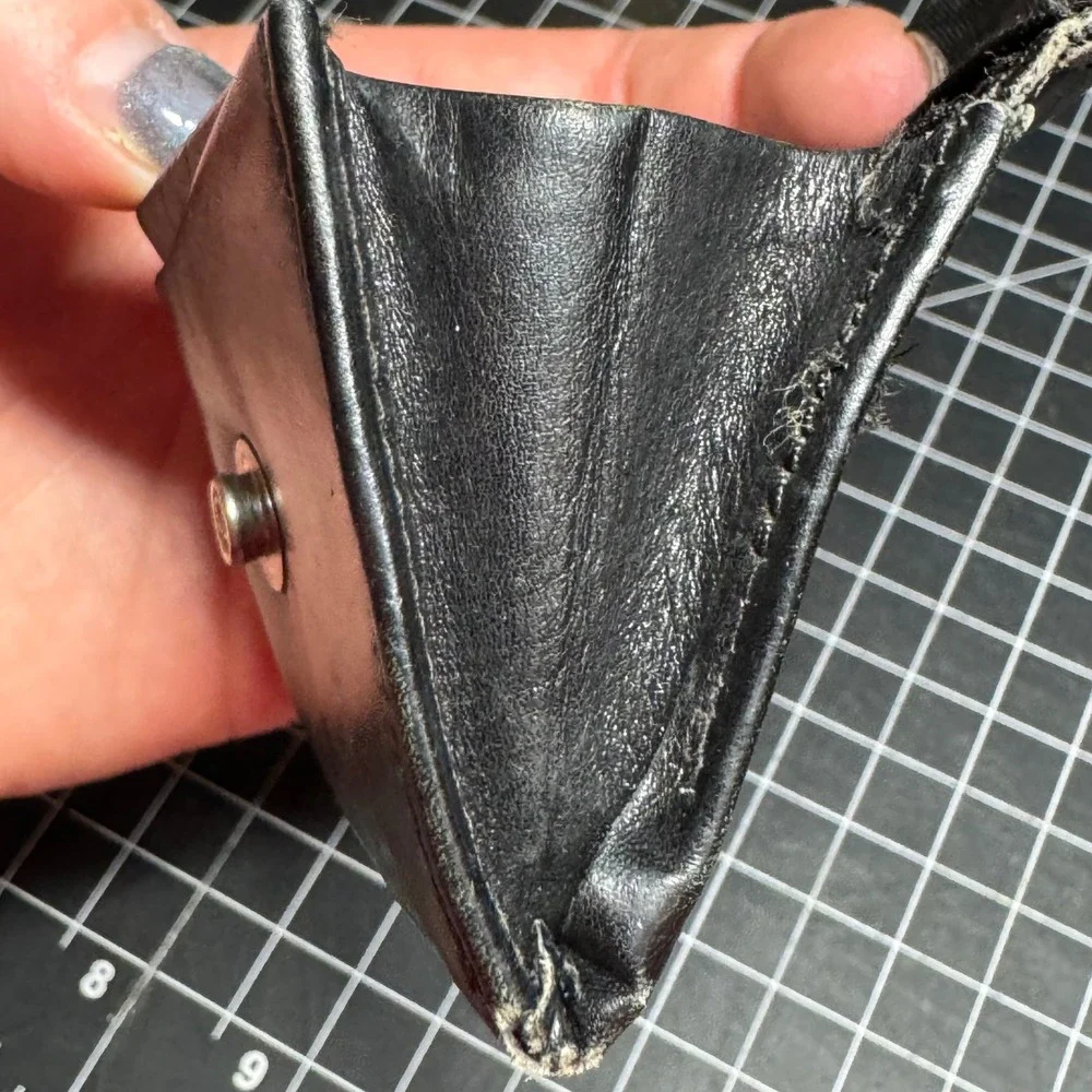 Vintage Black Leather Accordion Trifold Wallet Snap Closure Compact Card Case